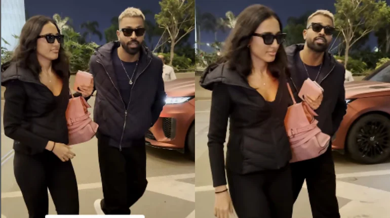 Hardik Pandya Spotted With His Rumoured Girlfriend At The Airport .