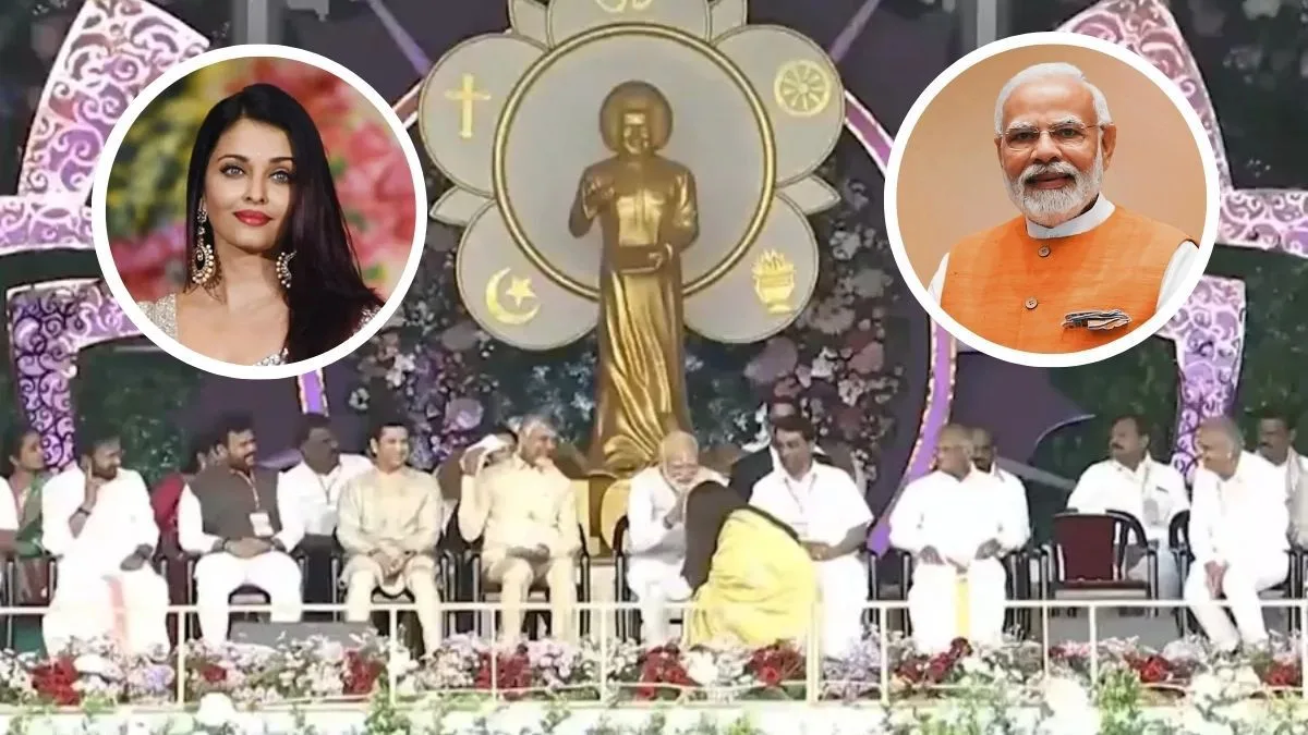 Aishwarya Rai Bachchan Touches PM Modi’s Feet at Puttaparthi Event; Viral Video